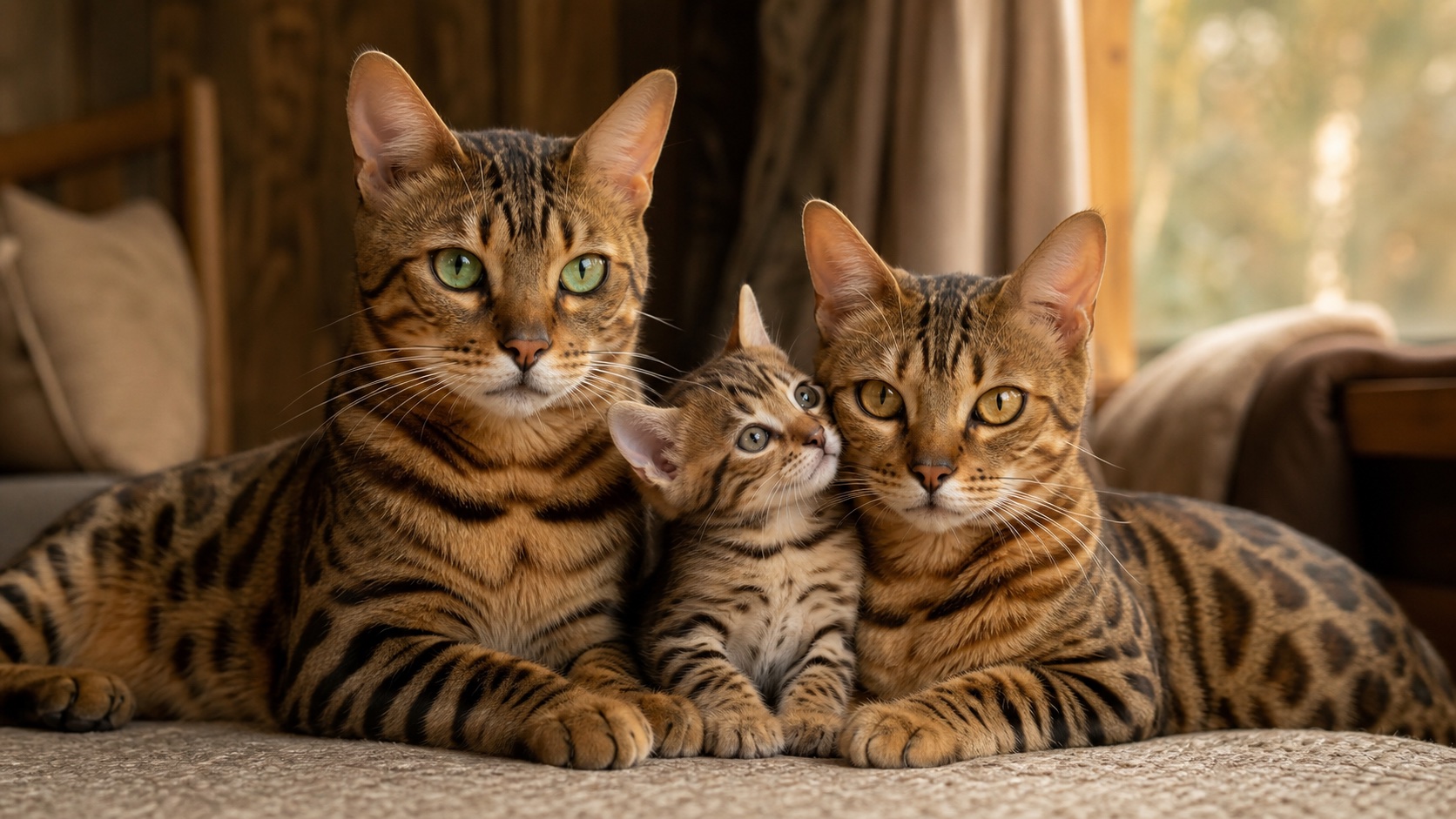 La famille de Nox : le père, la mère et leur chaton Brown rosetted