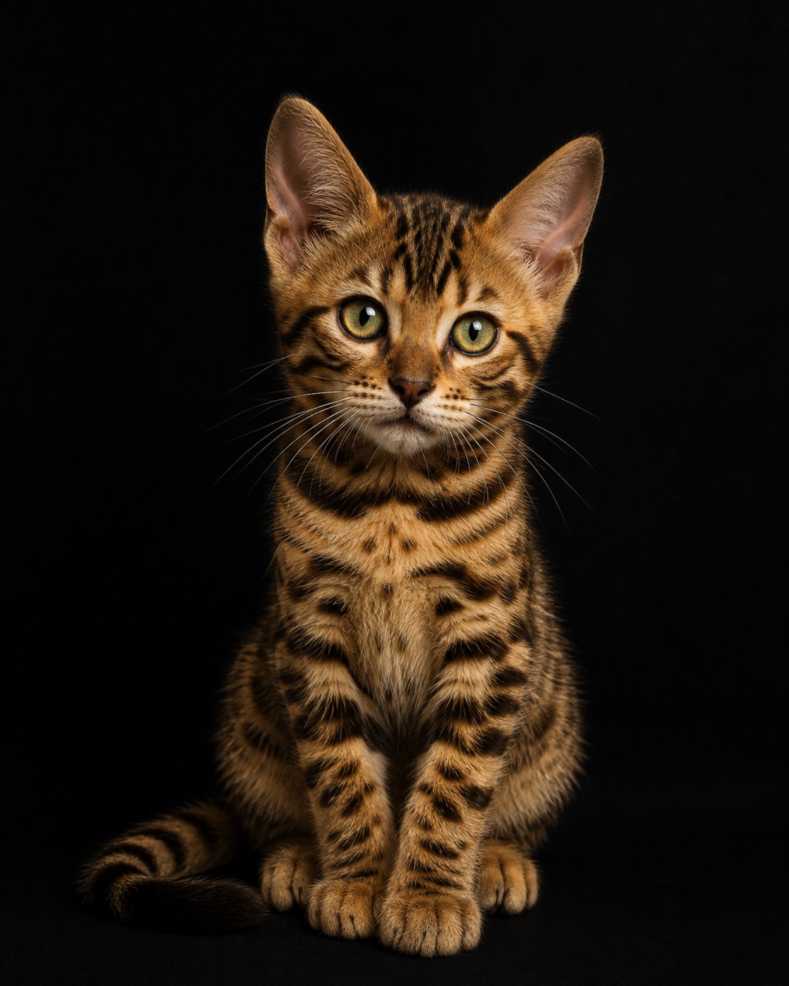 Chaton Bengal Brown rosetted sur fond noir